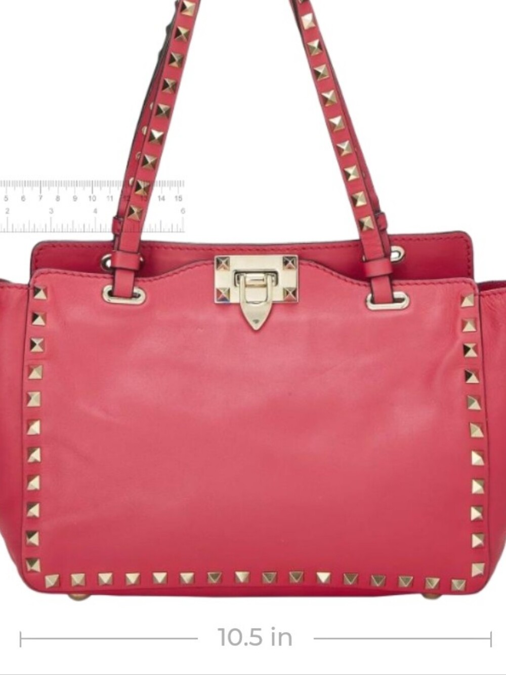 Valentino Garavani Rockstud Red Leather Bag Gold Stud Trim Handbag Tote - Picture 11 of 16